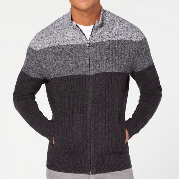 Alfani Mens Ombre Ribbedknit Fullzip 